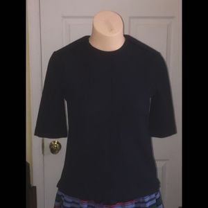 ZARA Black Short Sleeve Waffle Back Zip Top XS